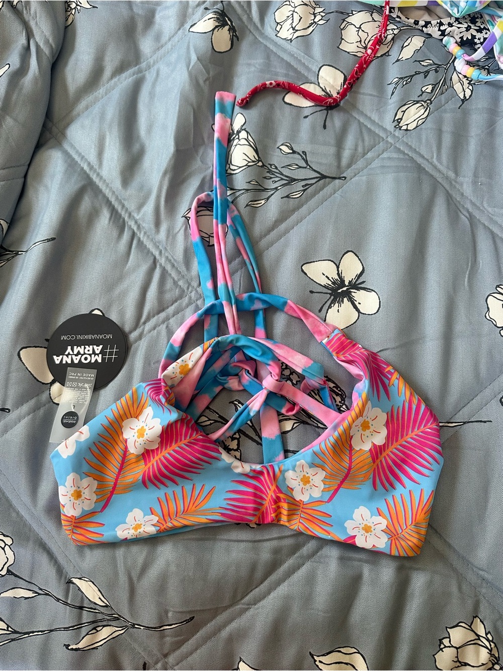 moana bikini Blue Pink Tropical Floral Bikini Top